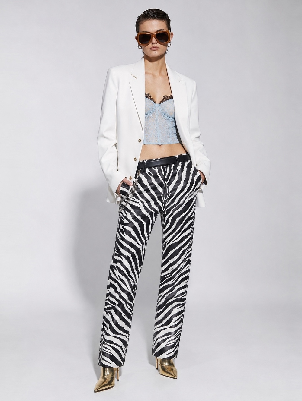 NWT DION LEE $980 Ivory Cinch-Back Oversized Blazer Gold Hardware Luxe Runway